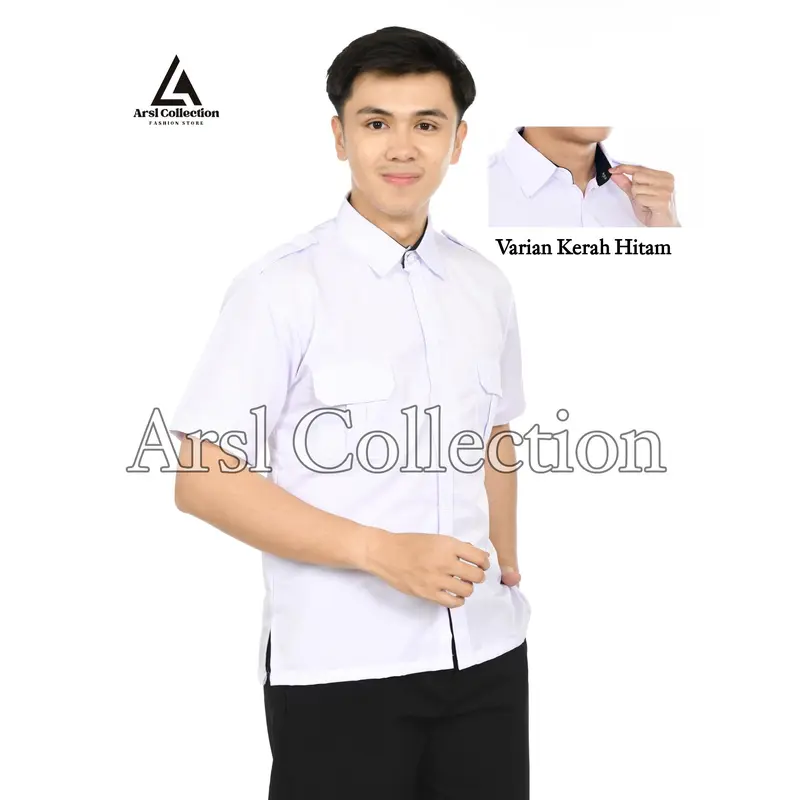 Kemeja PDH Putih PNS Pria Terbaru - Seragam Dinas Lengan Pendek dan Lengan Panjang  dengan Kerah Hitam  - Seragam Dinas PNS Formal dengan Varian  Kerah Hitam dan Putih 1