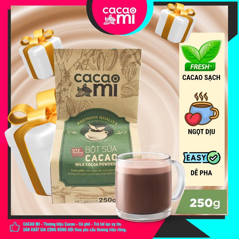 CACAOMI Bột cacao sữa hoà tan 3in1 Ngọt dịu dùng pha thức uống Sô Cô La chocolate, trà sữa socola, sữa chua, đậm đà vị ca cao nguyên chất thơm ngon tự nhiên, phù hợp ăn chay, kinh doanh Cafe  250g