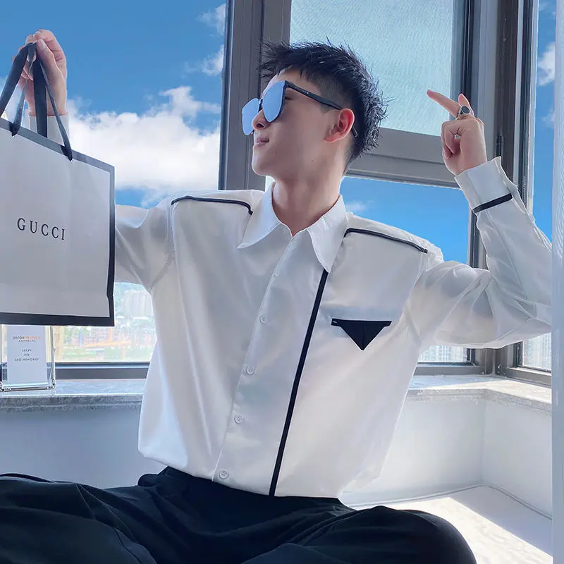 Áo Sơ Mi Pu Shuai, Thương Hiệu Hợp Xu Hướng Dành Cho Nam Giới, Bộ Sưu Tập Mùa Xuân Và Mùa Thu 2023, Áo Sơ Mi Dài Tay, Phong Cách Hàn Quốc, Hợp Xu hướng, Thường Ngày, Dễ Phối Đồ, Dáng Rộng Vừa Vặn