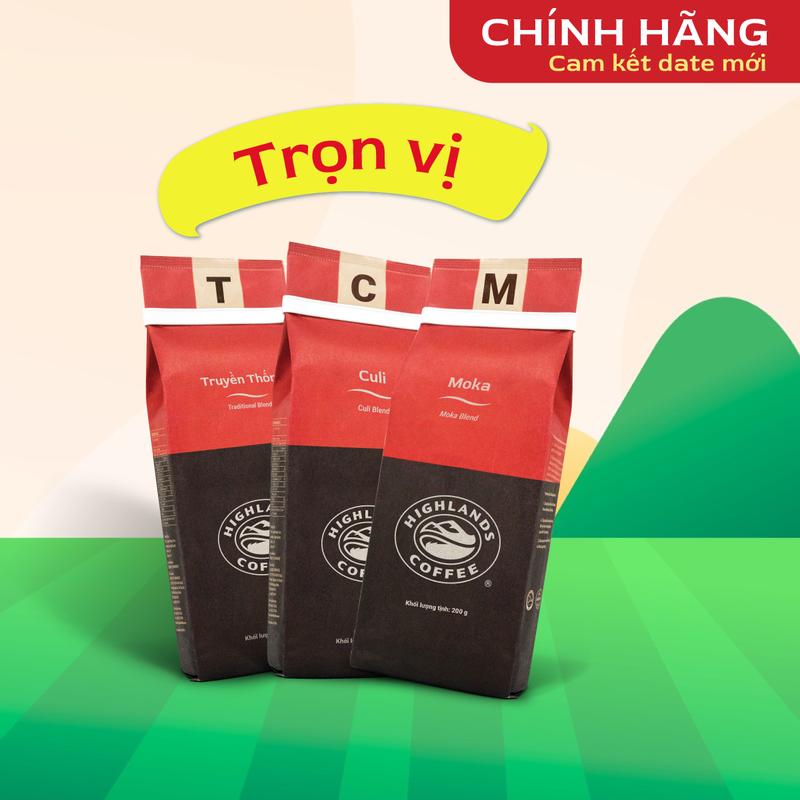 [Combo Trọn Vị] Bộ 3 Cà phê rang xay Culi, Moka, Truyền Thống Highlands Coffee 200g Cafe 2