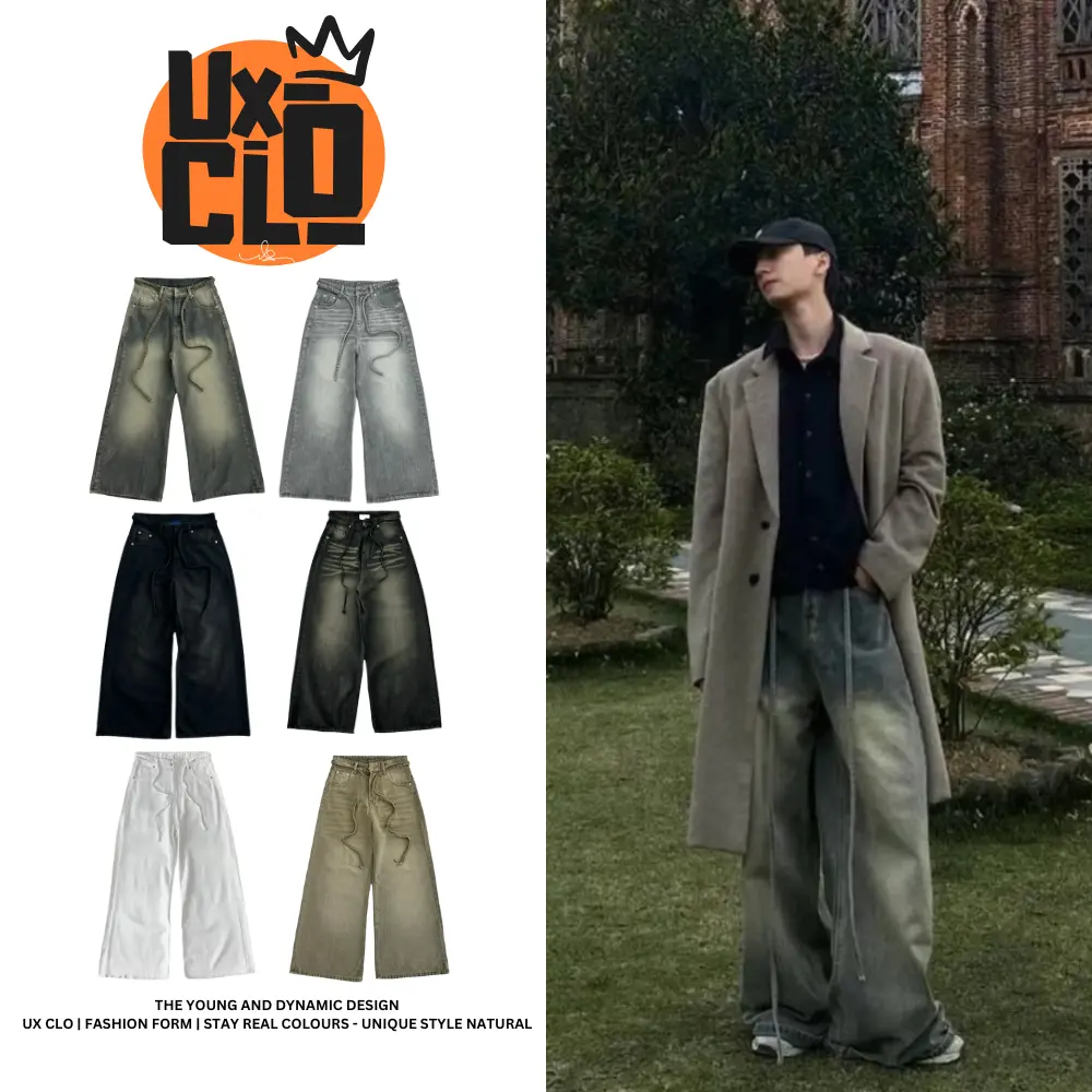 Quần Jean Ống Rộng Nam Nữ Phối Dây - UX CLO - UXC11