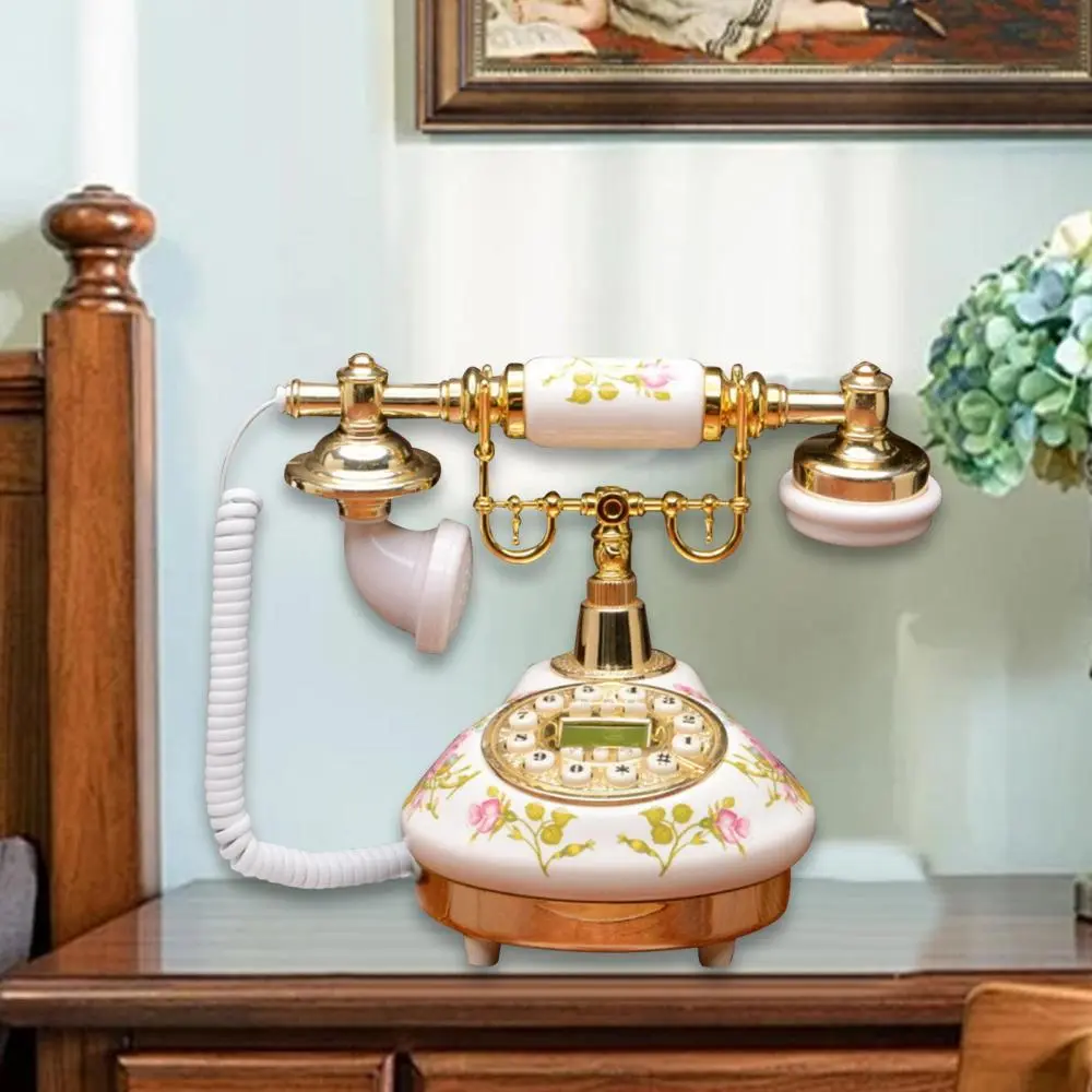 Push Button Dial Phone Ceramic Setup Button Gift Antique Corded Telephone