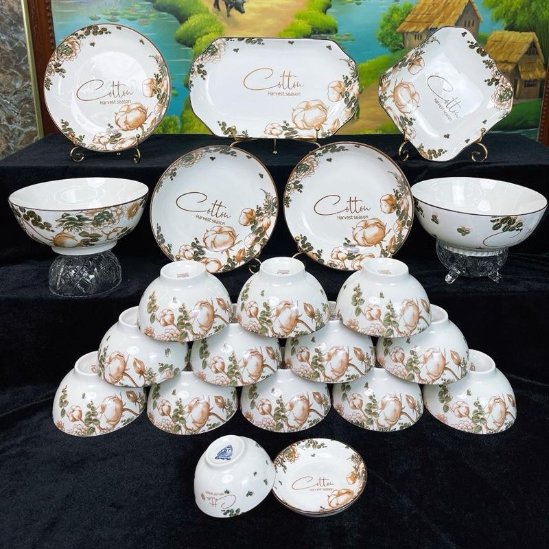 Bộ bát đũa HHP Bộ Bát 21 chi tiết Hoa Hồng Pháp Bát Tràng Xuất Khẩu. Set Bộ Bát đĩa thắp hương đẹp