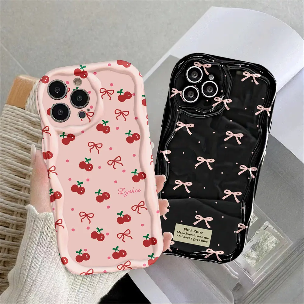Casing Untuk hp Realme Note 60X Note 60 Note 50 C65 C63 C75 C51 C51s C53 C55 C31 C11 2021 C20 C30s C17 C35 C31 C12 A1K Realme 10 5 9i 6 8i 8Pro 8 5i 7i 5 6i C21Y C25Y C15 C17 C2 C3 C25  Cute Bow Dots Cherry Soft Case