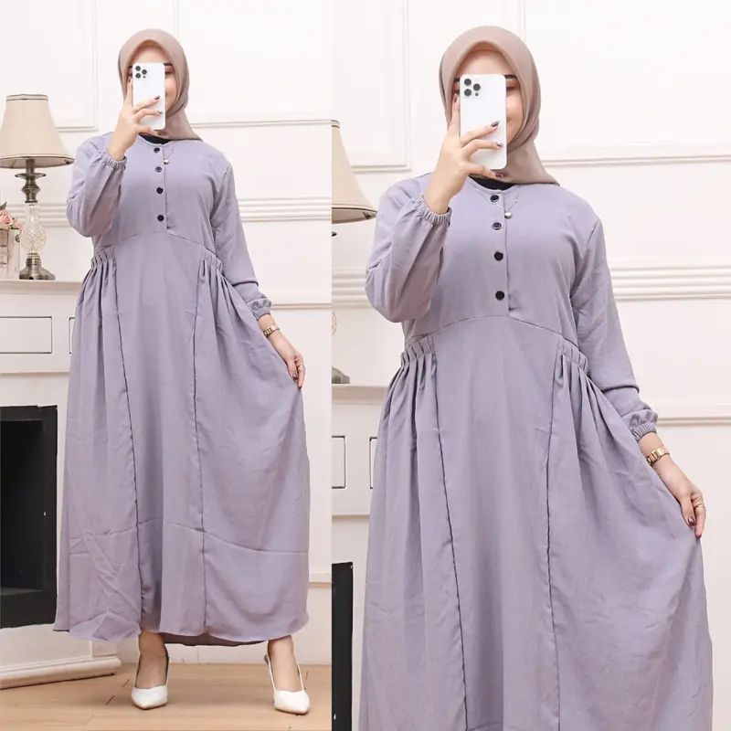 Dauni Store Gamis Terbaru Bahan Crinkle Airflow Polos Mewah 2023 Hitam Putih Navy Cokelat Kantong Lembut Muslim Panjang Kancing Dress Samping Tebal 8