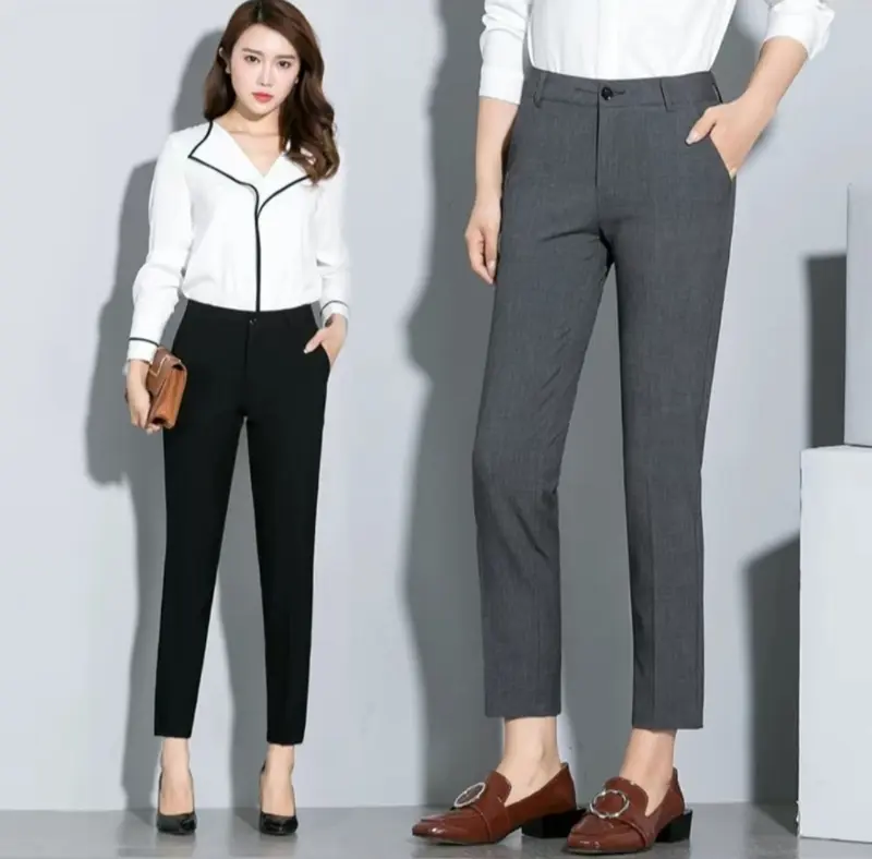 CELANA KANTOR WANITA TERBARU panjang Bahan kerja formal casual nyaman Abu Fit Hitam Slim Kain Kaki Kancing Ankle Kantong 5