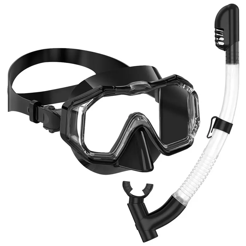 Three-sided Wide View Adjustable Snorkel Mask Kit, 1 Set Leak-proof & Anti-fog Diving Mask with Breathing Tube, Water Sports Equipment for Gift 0