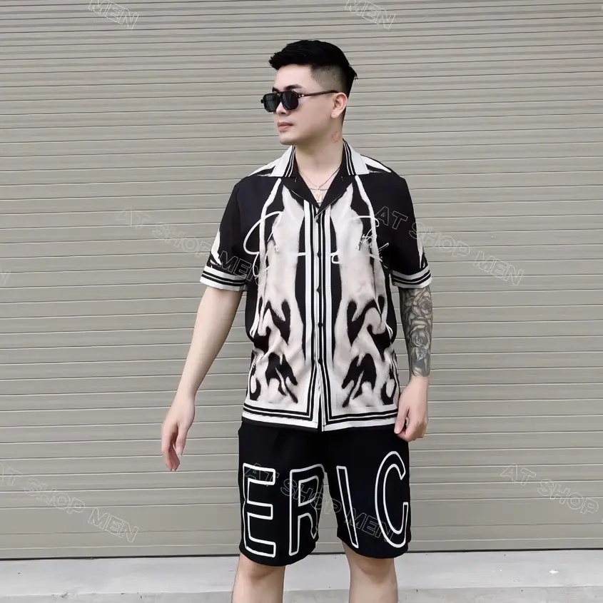 Bộ Quần Áo Lụa Nam Hoạ Tiết Mèo Rừng