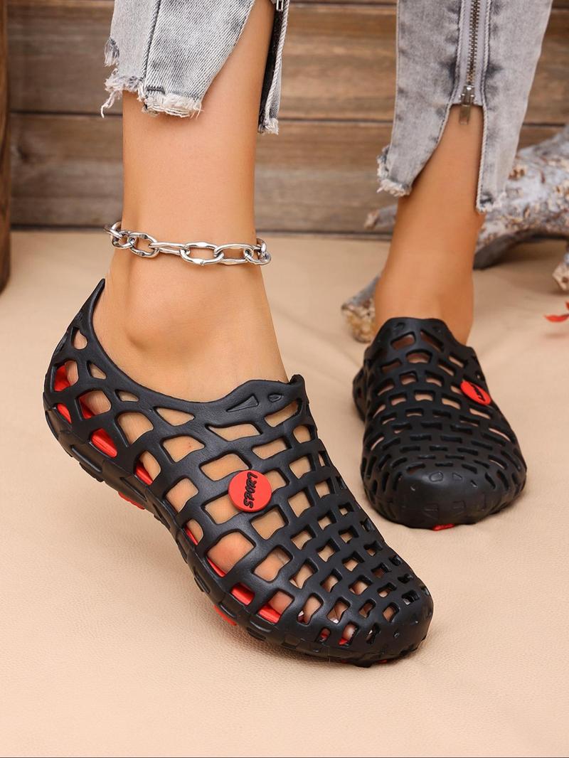 Product Introduction of Unisex Minimalist Plain Color Hollow Out Design Clogs, Casual Comfortable Soft Sole Clogs, Trendy All-match Clogs for Summer Beach Vacation, Footwear 5