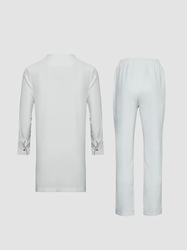 Men's Contrast Binding Split Hem Two-Piece Set, Regular Fit Traditional Fake Buttons Top & Elastic Waist Pants, Men's Two-Piece Outfits For Party 1
