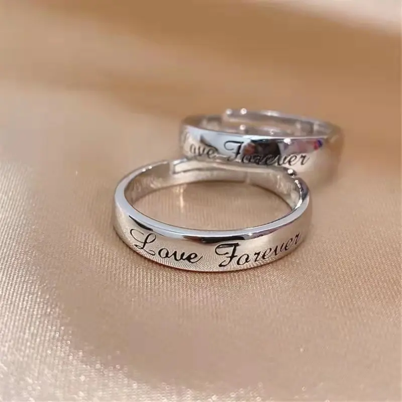 Nhẫn Tình Yêu, Thiết Kế Đơn Giản, 2 Cái / cặp Nhẫn Ngón Tay Có Thể Điều Chỉnh Làm Bằng Chất Liệu Bạc, Với Chữ Tình Nhân Geyue 4