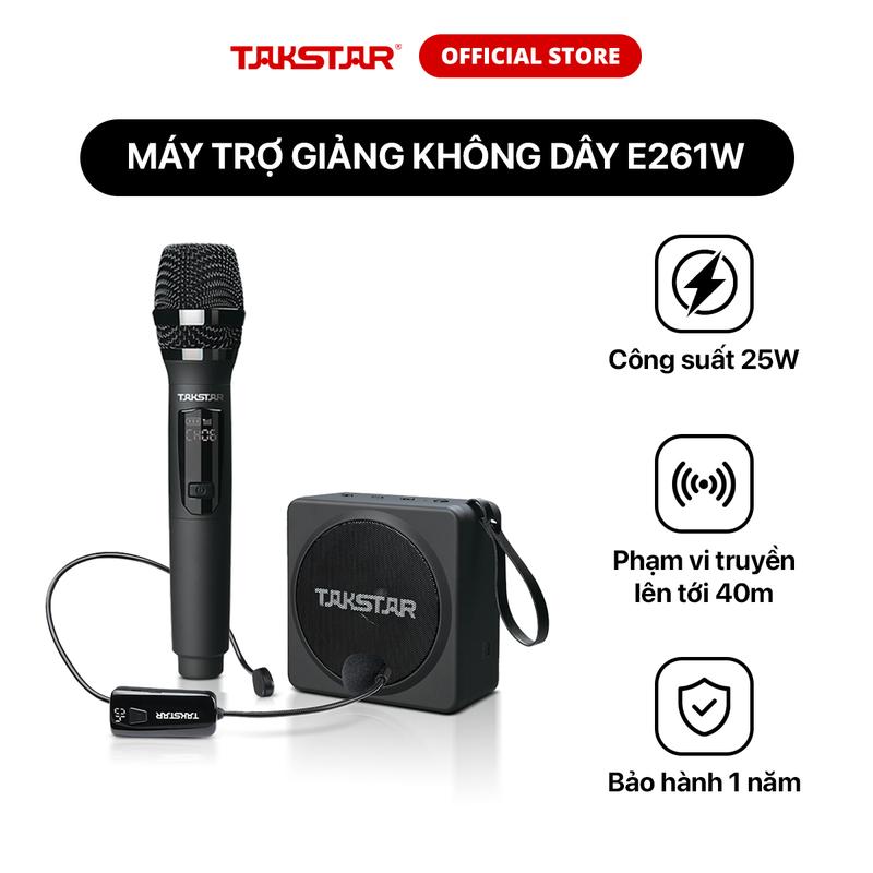 Máy Trợ Giảng Không Dây Takstar E261W Công Suất Lớn 25W, Trang Bị Mic Cầm Tay/Cài Đầu, Chính Hãng Cao Cấp Bảo Hành 1 Năm