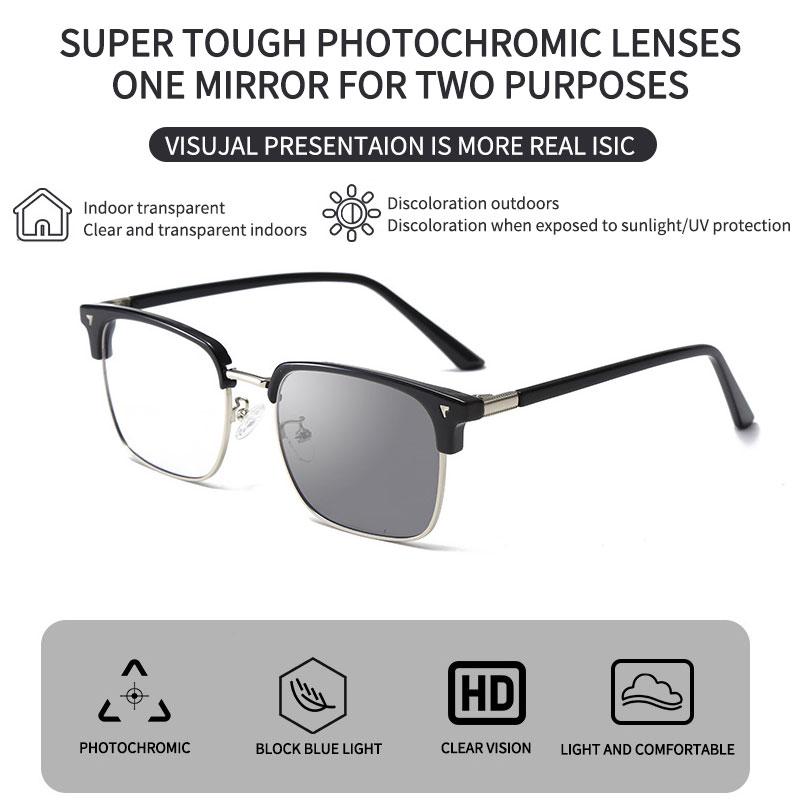Product Introduction of Kính râm chống ánh sángxanh biển đổi màu, kính râm nửa gọng cao cấp, Retro và đẹp trai, kính quang sắc, sành điệu 23