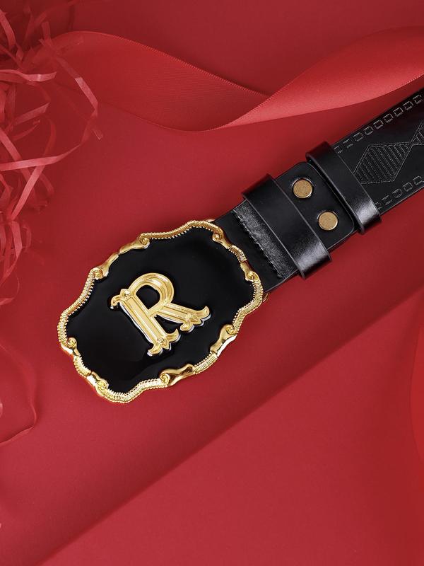 Men's Vintage Letter Pattern Decorative Belt, PU Leather Buckle Belt, Business Casual Waistband for Trousers, Fashion Clothes Accessories for Daily Clothing Decoration, without Box 3