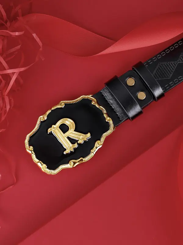 Men's Vintage Letter Pattern Decorative Belt, PU Leather Buckle Belt, Business Casual Waistband for Trousers, Fashion Clothes Accessories for Daily Clothing Decoration, without Box 3