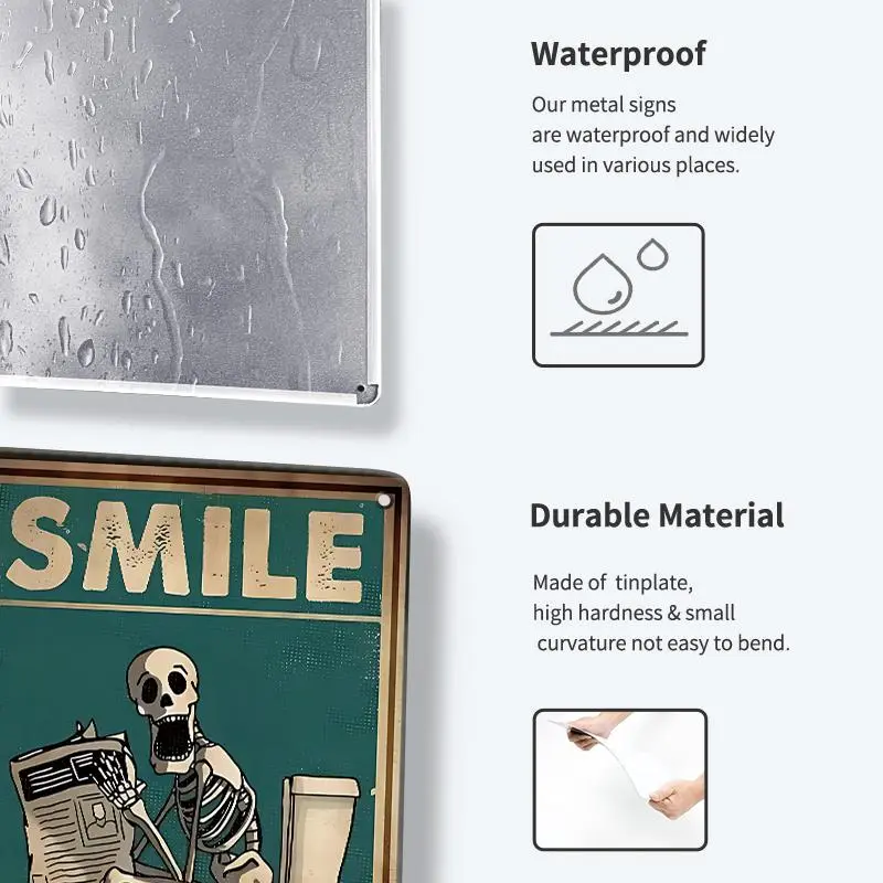 Skeleton Reading Newspaper Toilet Sign, 1 Count Metal Tin Sign, Wall Art for Home, Restaurant, Bar & Garage Decor 4