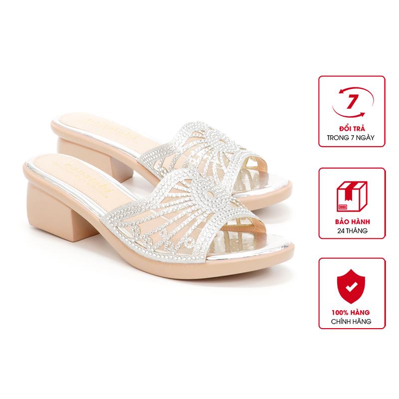 Dép Nữ Đế PU Kem Siêu Nhẹ Cao 5cm Hanatabi Quai Lưới Đính Đá Bigsize 35-42 Mã HNDE5F926