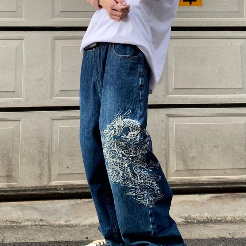 Seluar Kasual Hiphop, Fesyen Cina, Gaya Jalan Tinggi, Denim Bersulam ...