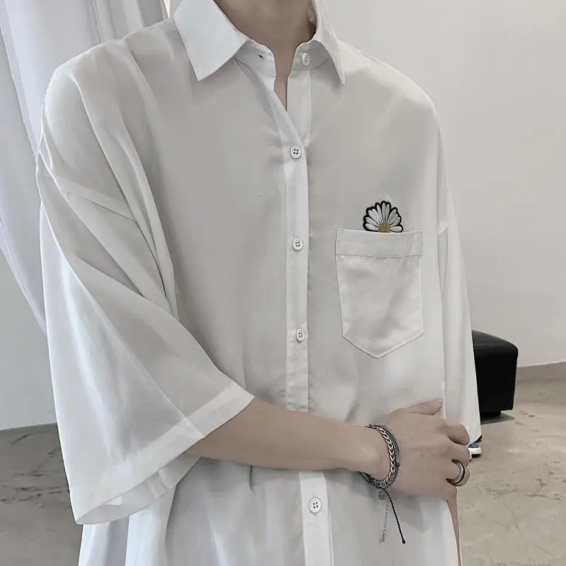 Áo Sơ Mi ngắn Tay Cho Nam, Phong Cách Mùa Hè, Áo Sơ Mi Dáng Rộng Hợp Xu hướng Phong Cách Hàn Quốc, Dễ Phối Đồ Cho Học Sinh, Tay Lỡ, Áo Phong Cách Harajuku Ins, Trang Phục Mùa Hè 3