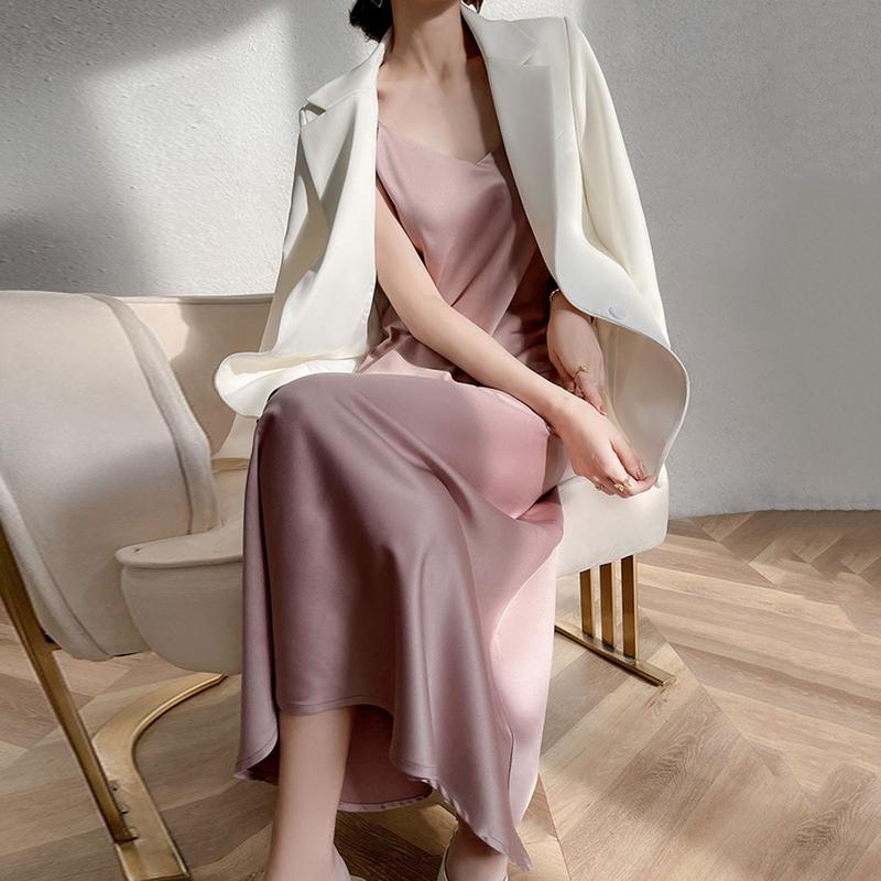 Phcalgity-Váy Giữa Satin Cho Nữ, Dây Mảnh, Cổ Chữ V, Cơ Bản, Không Tay, Hở Lưng, Eo Cao, Thanh Lịch, Quần Áo Mùa Hè 2