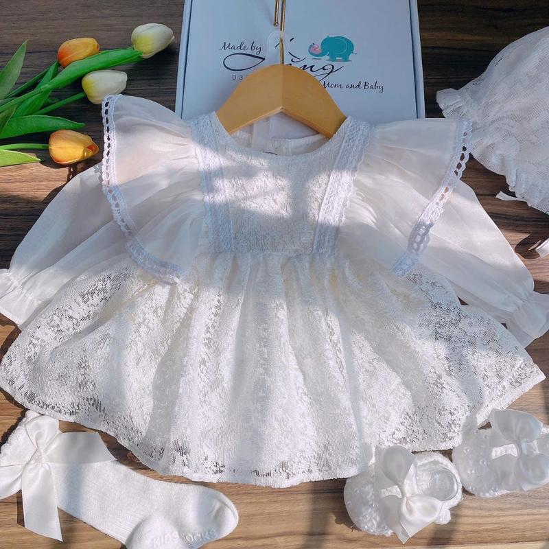 Body Thu đong cho bé sơ sinh từ 3-10kg - Body Váy Trắng Hằng handmade