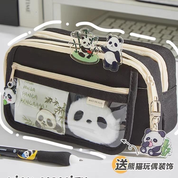 [ Tặng sticker gấu trúc/capybara] Túi đựng bút cỡ lớn 9 ngăn KAMI TB23 ,Hộp bút vải họa tiết trong suốt đáng yêu tiện lợi phong cách Hàn Quốc