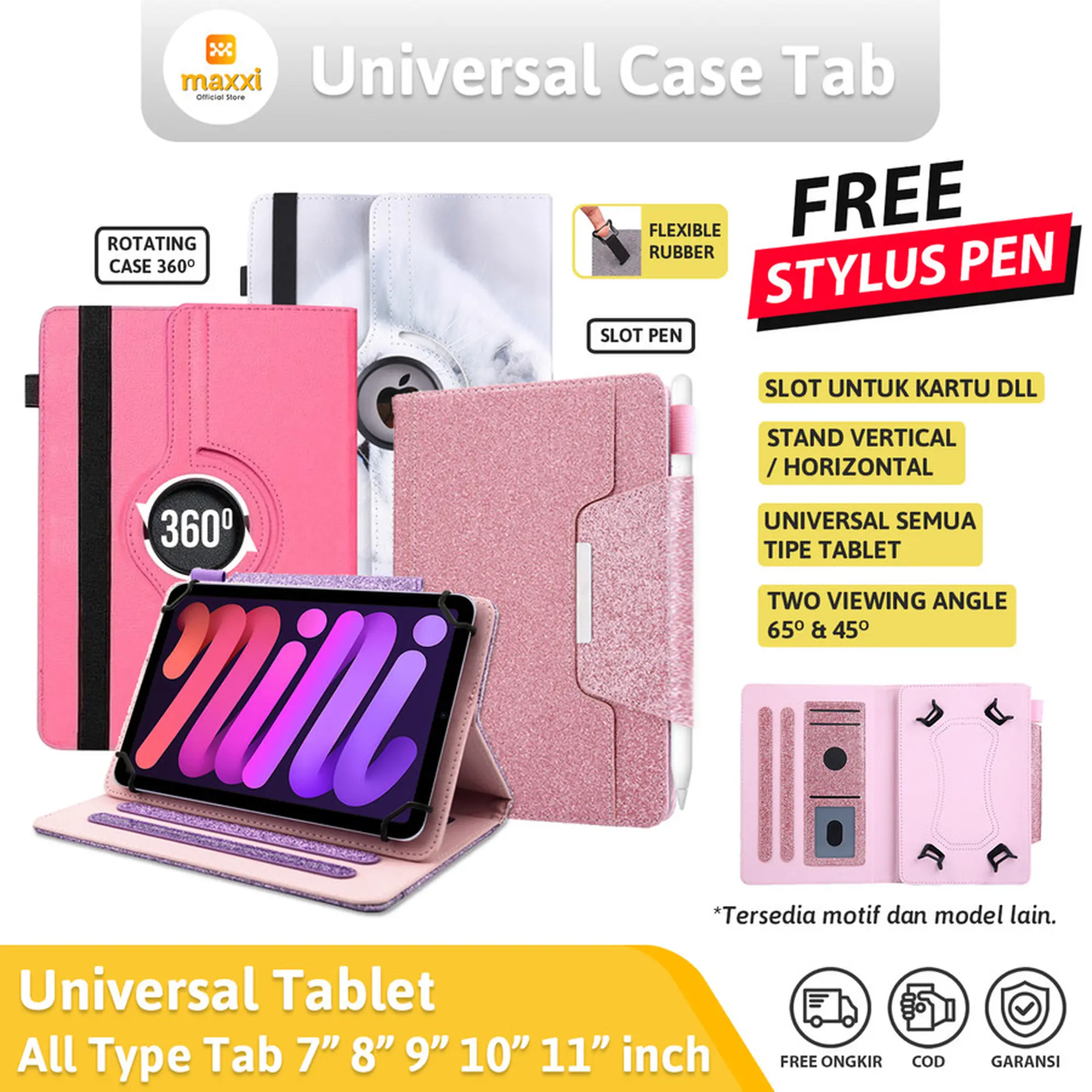Casing Cover For Tablet Universal 7 8 9 10 10.5 inch Case Standing Slot Pen Stand Kesing Pelindung Bisa Berputar Sarung Kulit Sintetis Flipcase Bookcover Rotate 360 Rotating Vertical Vertikal Horizontal Magnet Magnetic Magnetik Penutup Motif Karakter Lucu