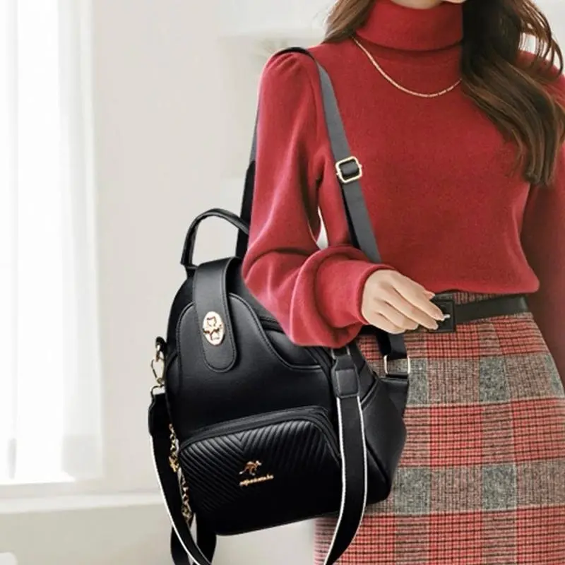 Ransel Wanita Kangguru Tas Ransel Backpack Fashion Wanita Stylish - Ransel Kulit Wanita Retro 4