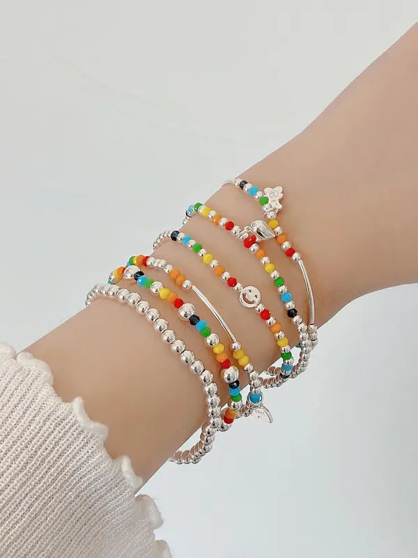 S925 Sterling Silver Cute Bear & Colorful Beads Decor Bracelet, Fashionable Jewelry for Women & Girls, Trendy All-match & Exquisite Jewelry for Birthday Gift 4