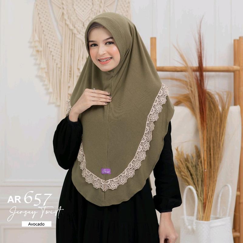 Hijab Bergo Instan AR 657 Jilbab Dewasa Kombinasi Renda Exclusive || Anniha 0