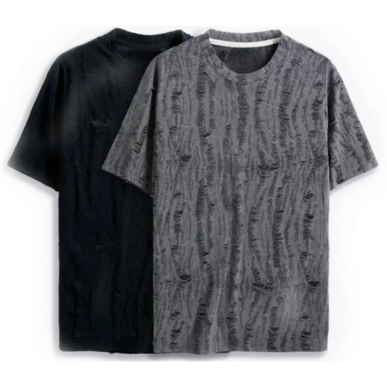 Áo phông vải rách trơn cotton nam-nữ Cổ Tròn