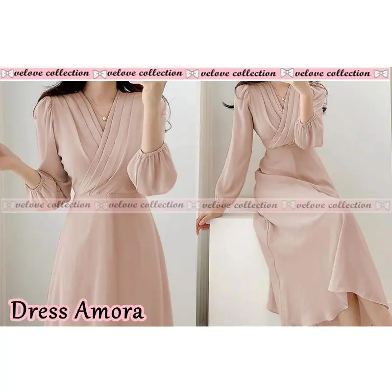 EIRINE FASHION Dress Arina Polos Fashion Dress Kasual Wanita Motif Polos Lengan Panjang Dress Hits Ala Korean Terlaris Kekinian