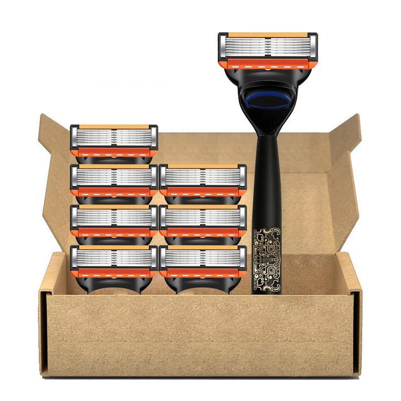 Product Introduction of 6 Layer Manual Razor & 8 Replacement Blade Heads, Classic Men's Shaving Tool, Smooth Shaving Tool, Washable Shaving Tool for Men 0
