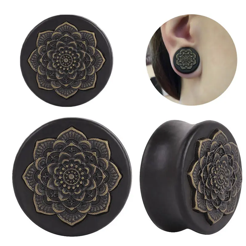 Flower Wood Ear Plugs Flesh Tunnels Gauges Organic Double Flared Saddle Piercing