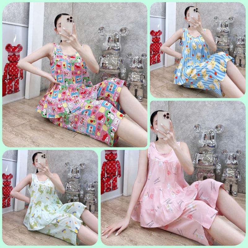 Đồ bộ tole nữ, bộ lanh mặc nhà quần lửng, áo sát nách phom babydoll (43-75kg)