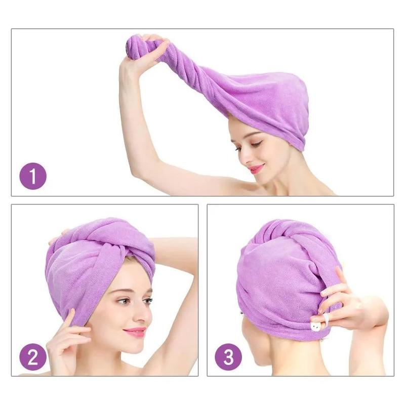 Product Introduction of Balutan Tuala Rambut Microfiber, Untuk Wanita, Penyerap Super, Tuala Topi Mandian, dengan Butang, Pengeringan Tuala Rambut Pantas, Topi Rambut Kering Lembut 12
