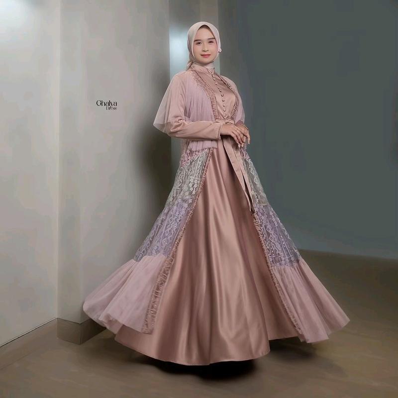 Ghalya Dress Versi 2 Satin Silk Lapis Tile mix brokat Payet || RONAACHRISS 4