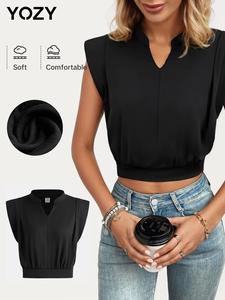 YOZY Women's Solid Notched Neck Tank Top, Casual Sleeveless Top for Daily Wear, Ladies Clothes for All Seasons