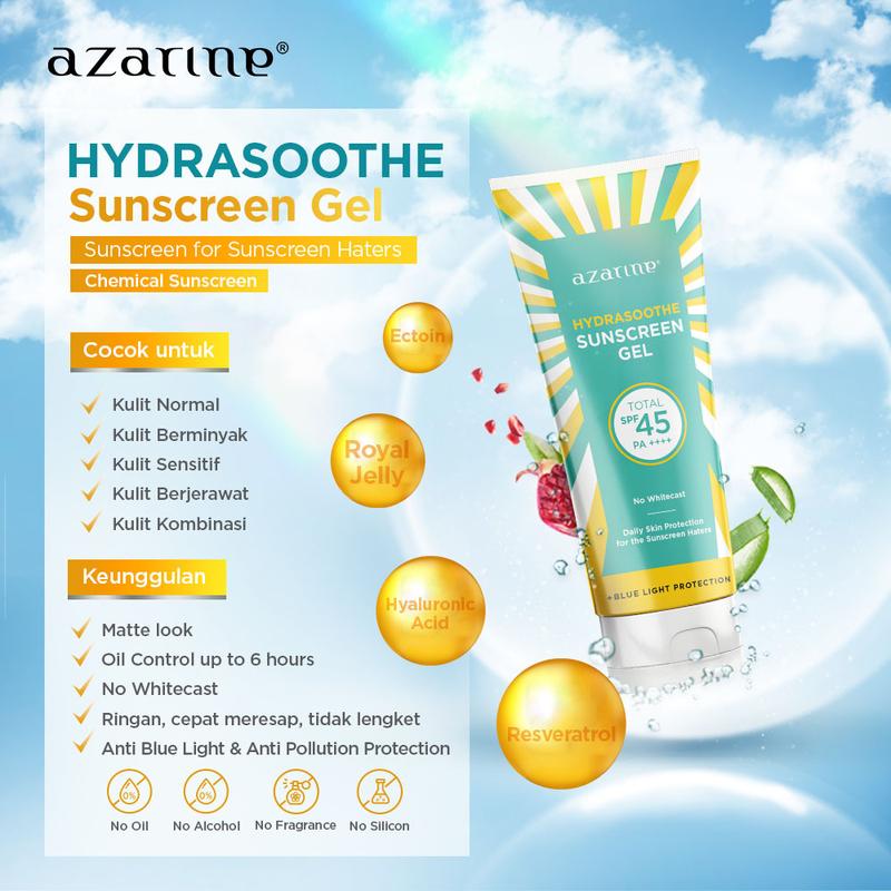 [EXCLUSIVE SELVIDJONG] [GEL] Azarine Hydrasoothe Sunscreen GeL SPF45 PA++++ 50ml Berminyak  Wajah  Facial  Sunblock  Sunscren 2