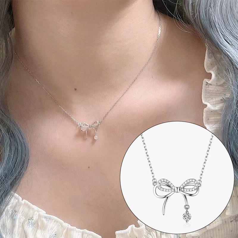   Thanh  Dây chuyền nơ hai lớp ba chiều dành cho nữ mặt hình giọt nước sang trọng nhẹ nhàng Thanh  