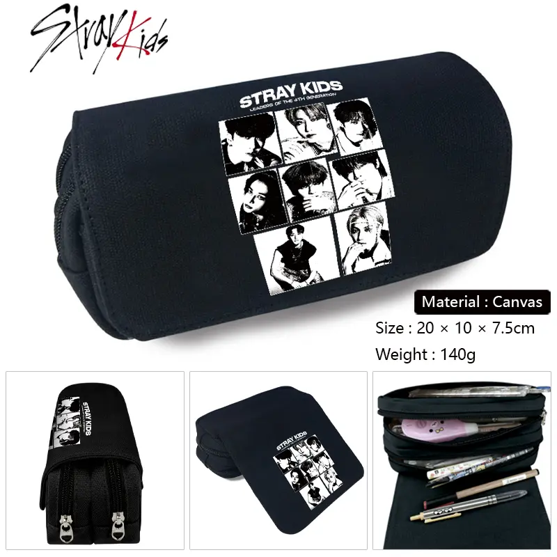 Straykids Cartoon Pattern Large Capacity Student Children Zipper Canvas Pencil Case