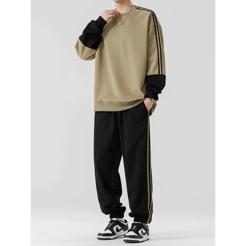 In Stock Trendy Long-Sleeve Sweater Fashion All-Matching Long-Sleeve T-shirt Casual Sports Suit Men's Sweater Autumn 2024 New Fashion Brand Handsome One Set Matching Spring and Autumn Clothes Men's Clothing
