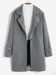 Women's Solid Pocket Button Front Woolen Overcoat, Casual Fitted Lapel Collar Long Sleeve Coat, Minimalist Basic Womenswear, Comfort Lady Women's Fall & Winter Outerwear for Daily Wear