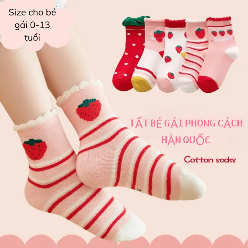 Set 5 Đôi Tất Trẻ Em Cổ Cao Vải Mềm Mịn, Set 5 Đôi Vớ Họa Tiết Dễ Thương (T29) 4
