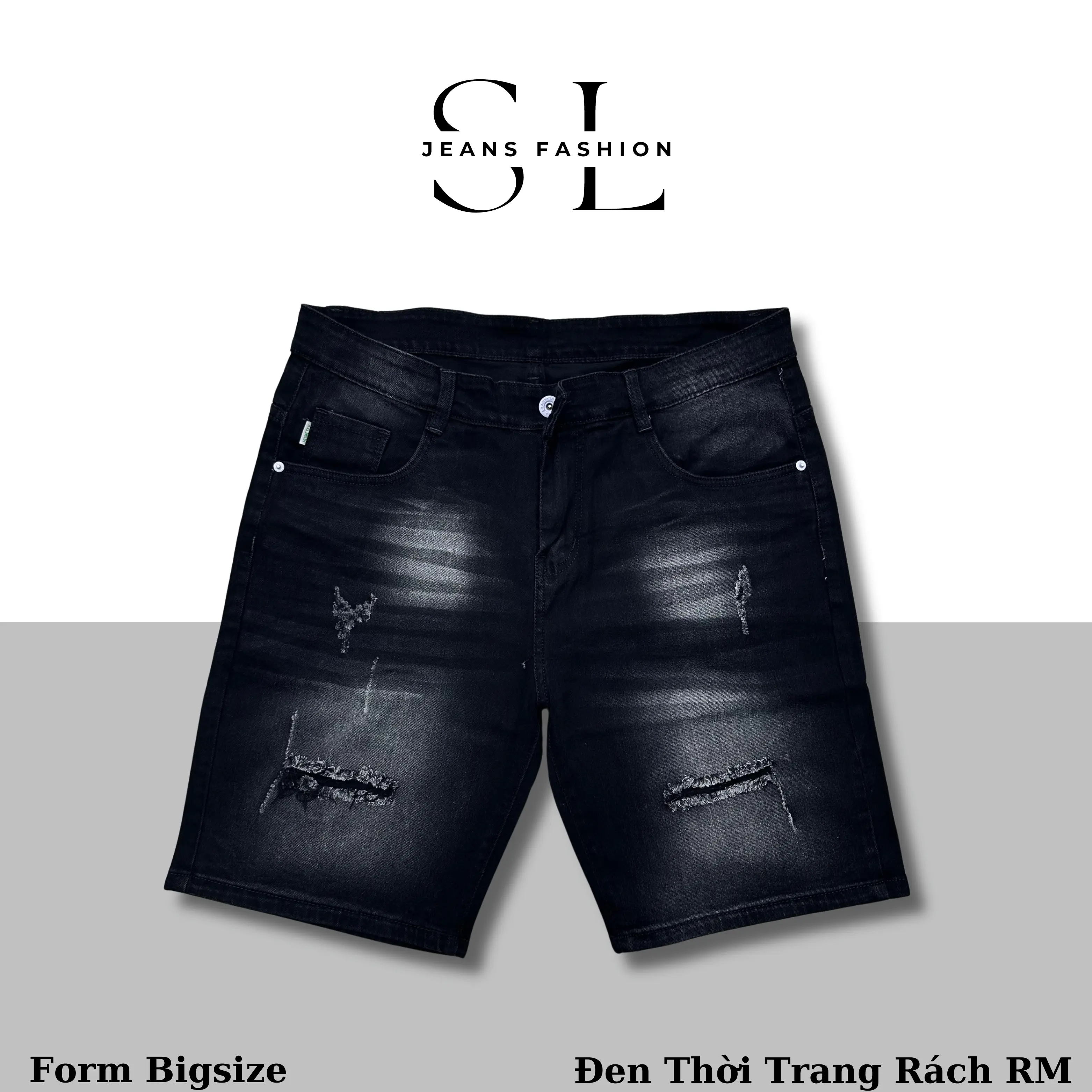 "Có Bigsize(Size 28-41)"Quần Sọt Jeans Nam SL Màu Đen Phủ Khói Thời Trang Rách RM - Chất vải Denim Co Giãn 4 Chiều, Miễn Phí Đổi Size [Mã 13]