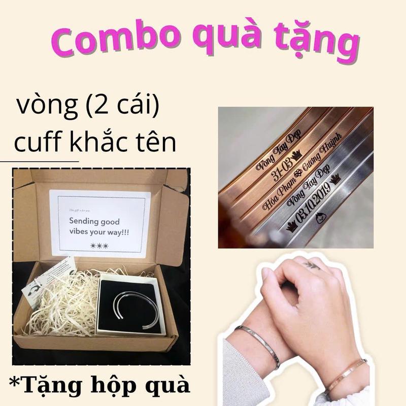 [MUA 2 TẶNG COMBO HỘP] Cặp vòng tay CUFF khắc tên theo yêu cầu không gỉ không đen Phụ Kiện Titan vong cap
