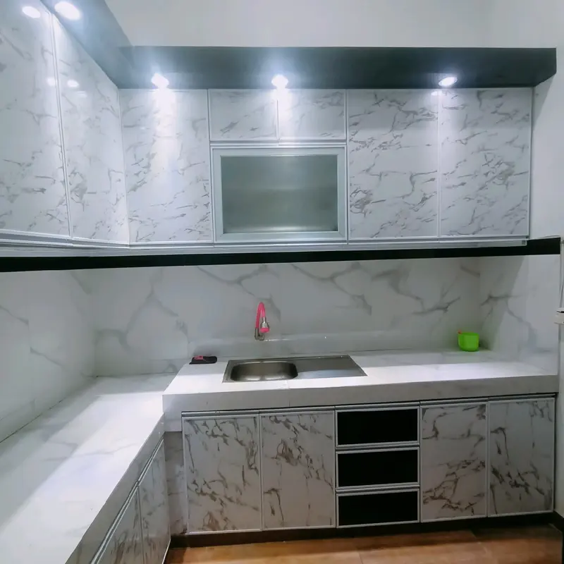 kitchen set aluminium murah costum Dapat disesuaikan Tahan Lama Kaca Pintu 2