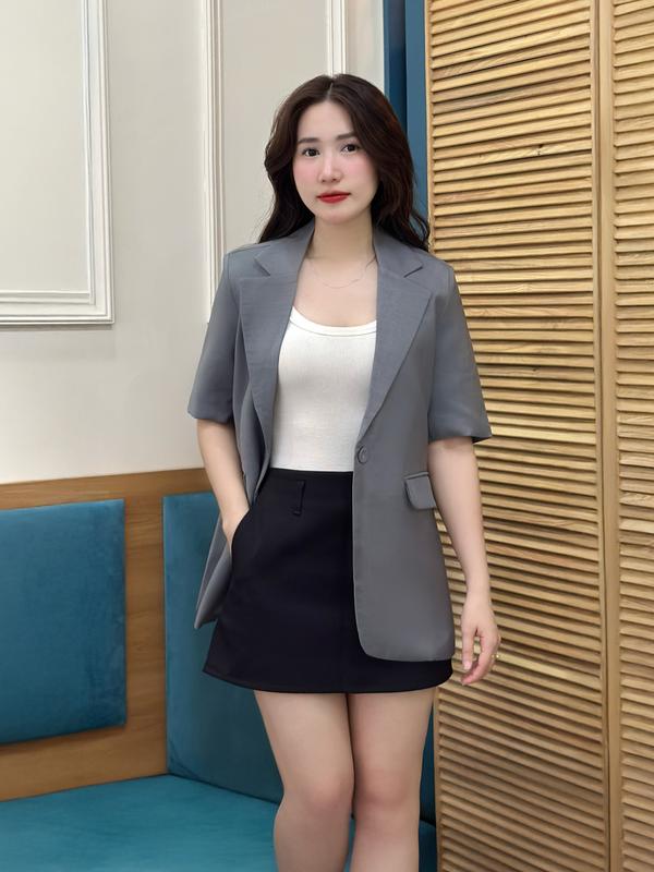 Áo blazer Dalli tay ngắn La Merci B14 Vest 2 lớp mùa hè La Merci B14 blazer trắng mùa hè đệm vai