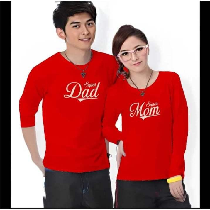 (HARGA SUDAH DAPAT 2 BAJU) Kaos Couple SUPER DAD MOM Lengan Panjang Bahan Katun Soft Sablon Printing Digital DTF Distro Cewek Cowok Pasangan Oblong Dewasa Lembut Wanita 8