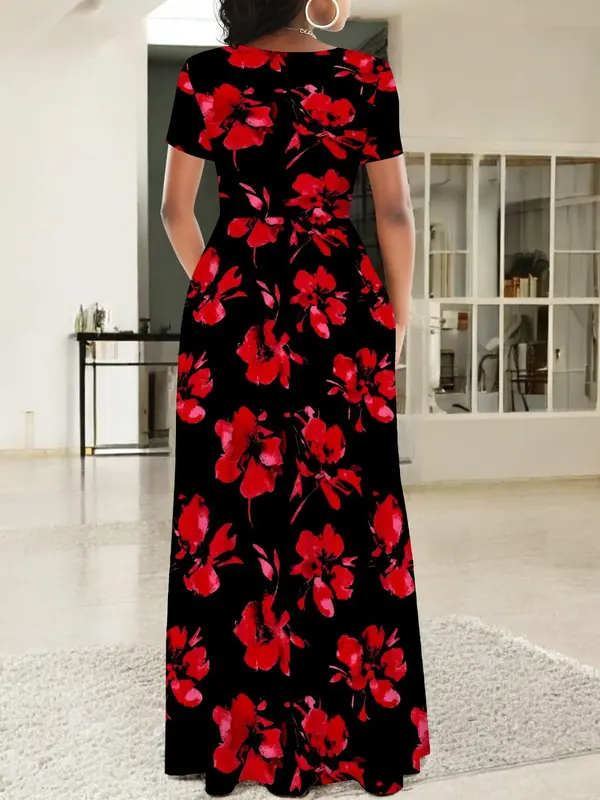 Women's All Over Print Dress, Elegant Casual Short Sleeve Dress for Summer, Ladies Clothes for Daily Wear 3